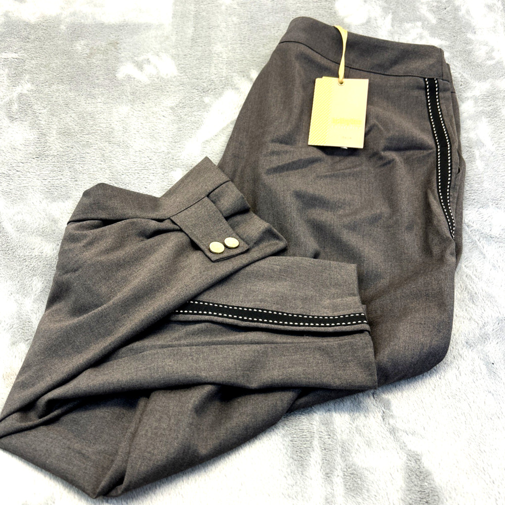 Babylon Collection Italia Fashion Womens Pants 10 Gray Adjustable Ankle Logo New